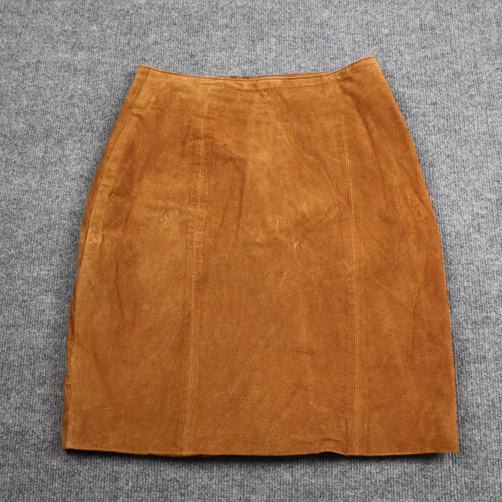 JLC Skirt Womens 8 Brown Suede Leather Lined Back‎ Zip Pencil Knee Length
